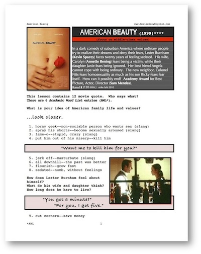 Whole Movie Portal, ESL movie lesson, American Beauty